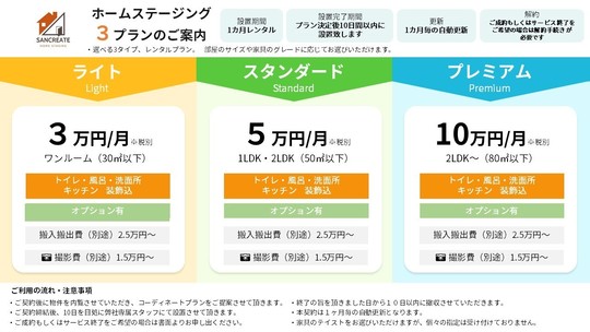 レンタルプラン料金表 - 横浜など神奈川・東京でホームステージング 